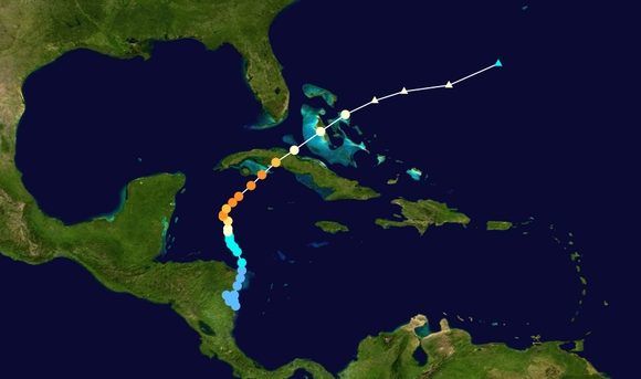Trayectoria completa de Michelle, el cuarto huracán de gran intensidad en la temporada de 2001. Imagen de Wikipedia.