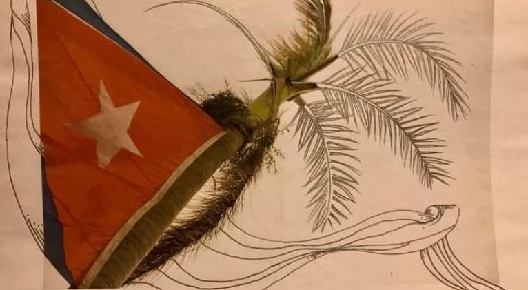 Bandera cubana en pintura de Ernesto Rancaño