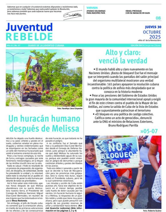 Periódico Juventud Rebelde, jueves 30 de octubre de 2025 Periódico Juventud Rebelde, jueves 30 de octubre de 2025